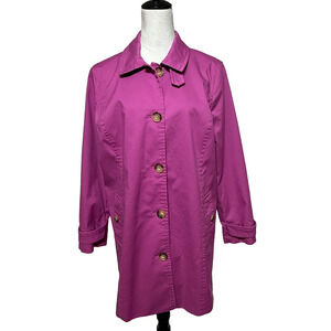 Talbots Trench Coat Womens Large Fushia Pink Button Front All Weather Stretch